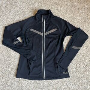 Fila Black Womens Zipup Jacket with Reflective Accents